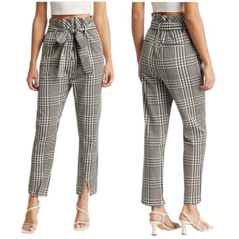 New AG Gerren Cotton Paperb Waist Pants in Pixel Plaid Size M